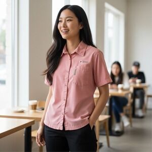 Columbia Sportswear Company Pink Short Sleeve Button Up‎ Shirt Womens M
